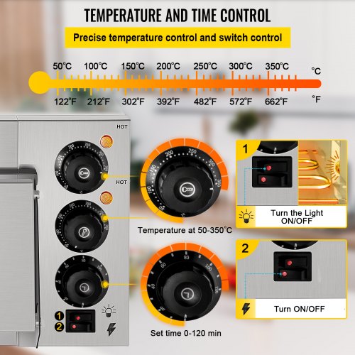 VEVOR Horno de Pizza Eléctrico 2000W Horno de Acero Inoxidable 56 x 47,5 x 26,5 cm Tostador para Pizza 122-662 ℉ para Cocinar Pizza, Sándwiches, Pretzels, Plato Horneado, Patata, Pan, Pastel, Tarta