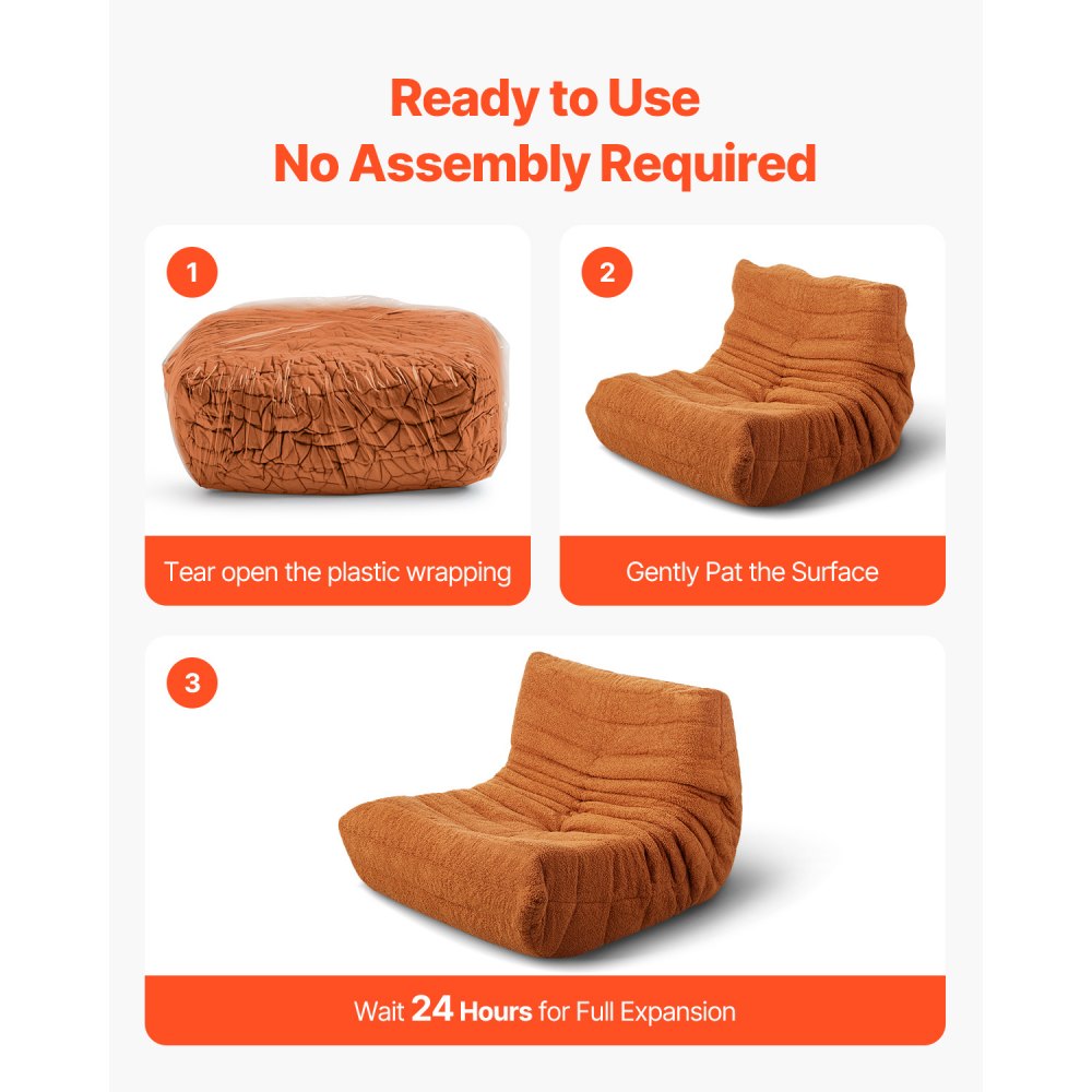 VEVOR L-shaped beanbag chair (99 x 92 x 72 cm) with armrests and storage bag, filled with 25D memory foam with a soft teddy velvet cover, beanbag for bedroom, brown