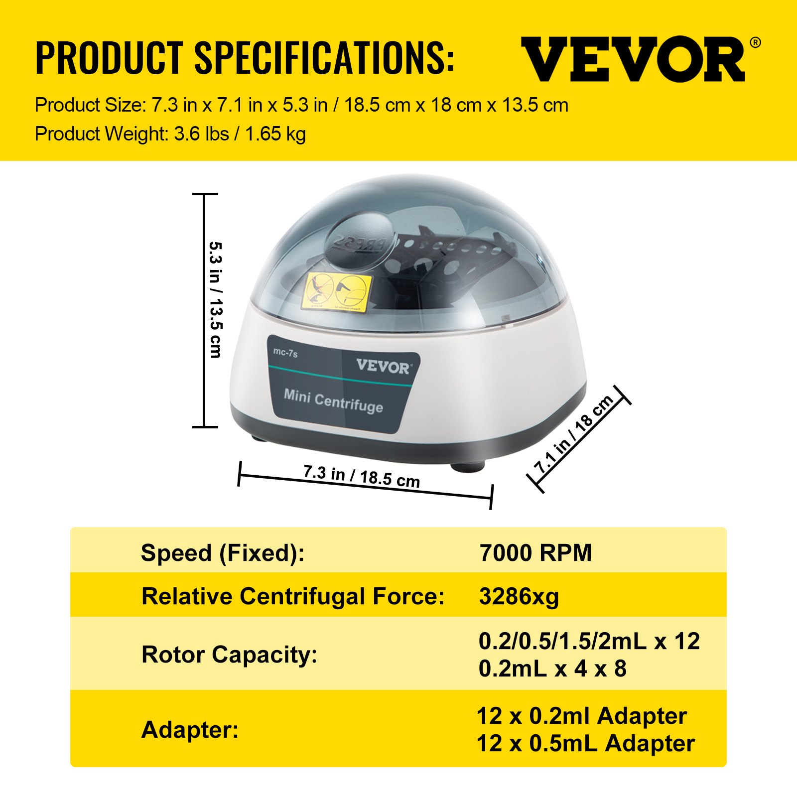 VEVOR Centrífuga de Laboratorio de Mesa 25 W 7000 RPM Centrífuga Portátil de Mesa 0,2/0,5 /1,5/2 ml x 12 0,2 ml x4 x8 Centrifugadora para Separar los Componentes de las Soluciones en Laboratorios