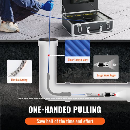 VEVOR Cámara de Inspección de Tuberías Cable de 20m Cámara de Inspección Pantalla de 7" Endoscopio con IP68 Impermeable DVR 12 LED Tarjeta SD 16GB para Tuberías Alcantarillado Hogar Fontanería 1000TVL