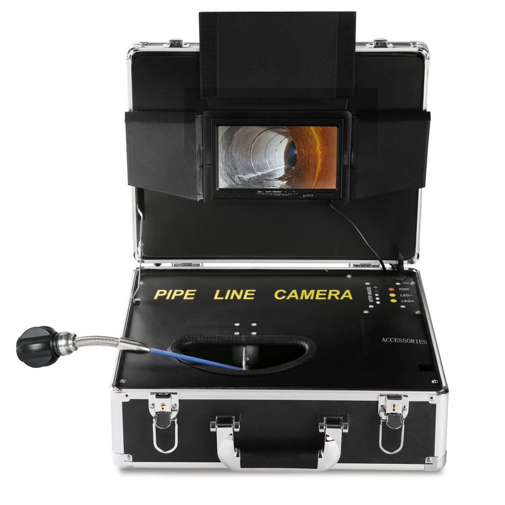 VEVOR Cámara de Inspección de Tuberías Longitud de 30 m Pantalla Endoscopio 7" con IP68 Impermeable DVR 12 LED Ajustable 16GB Tarjeta SD 1000TVL para Tubería Alcantarillado Hogar Drenaje Fontanería