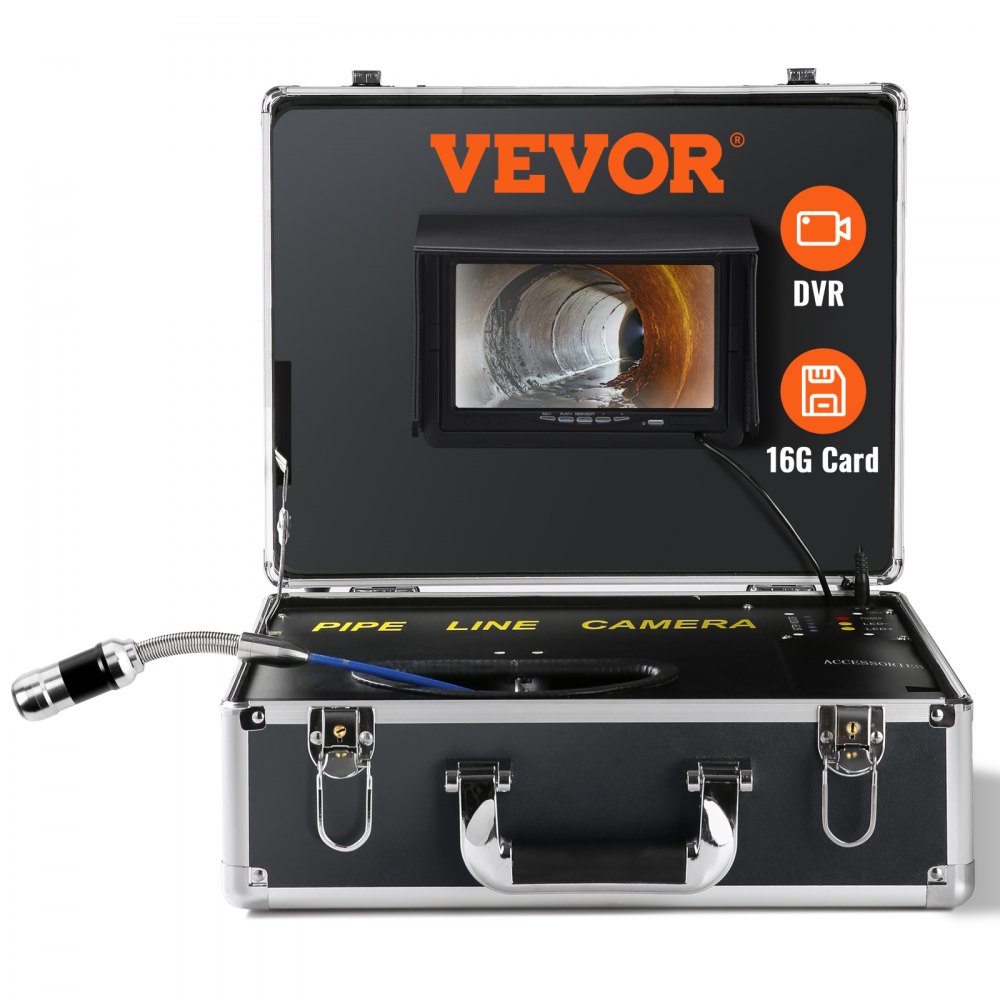 VEVOR Cámara de Inspección de Tuberías Longitud de 30 m Pantalla Endoscopio 7" con IP68 Impermeable DVR 12 LED Ajustable 16GB Tarjeta SD 1000TVL para Tubería Alcantarillado Hogar Drenaje Fontanería