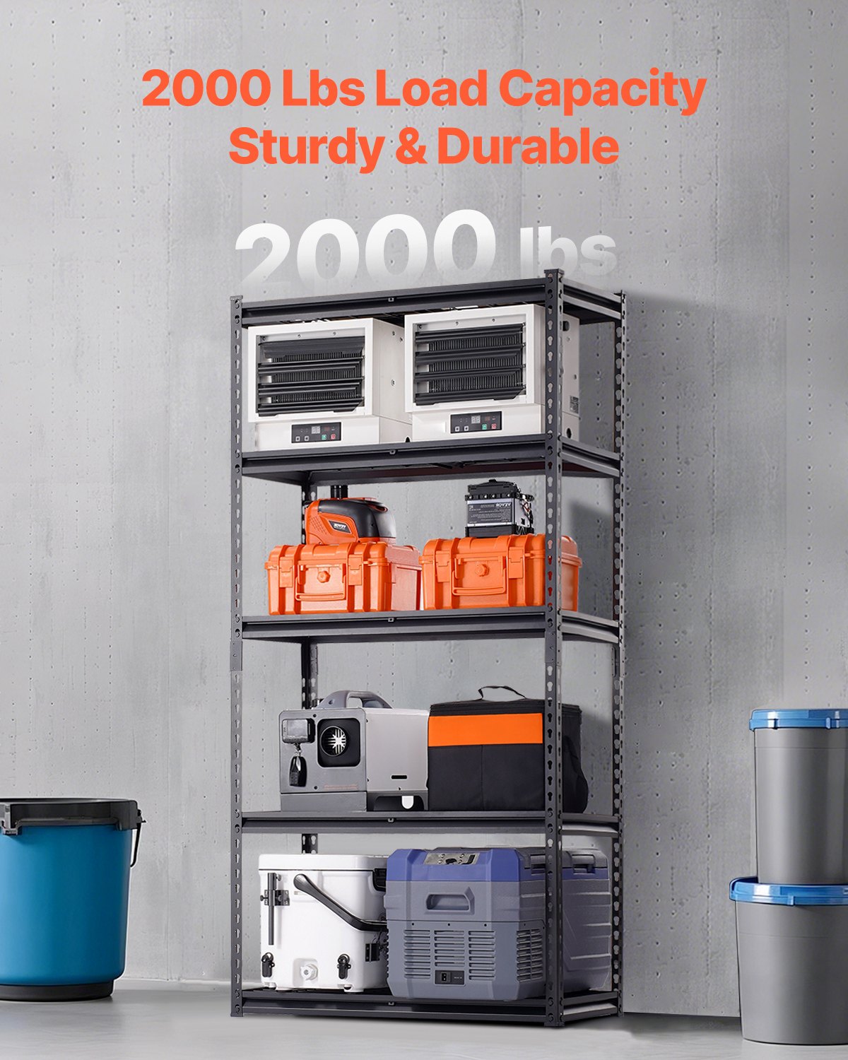 VEVOR Storage Shelving, 907 kg, 5-Tier Heavy-Duty Shelving Unit for Garage, 406.4 x 914.4 x 1828.8 mm, Adjustable Boltless Shelving Unit, Industrial Shelving Unit, All-Purpose Shelving Unit, Basement Shelving Unit for Kitchen, Storage, Cellar, Black