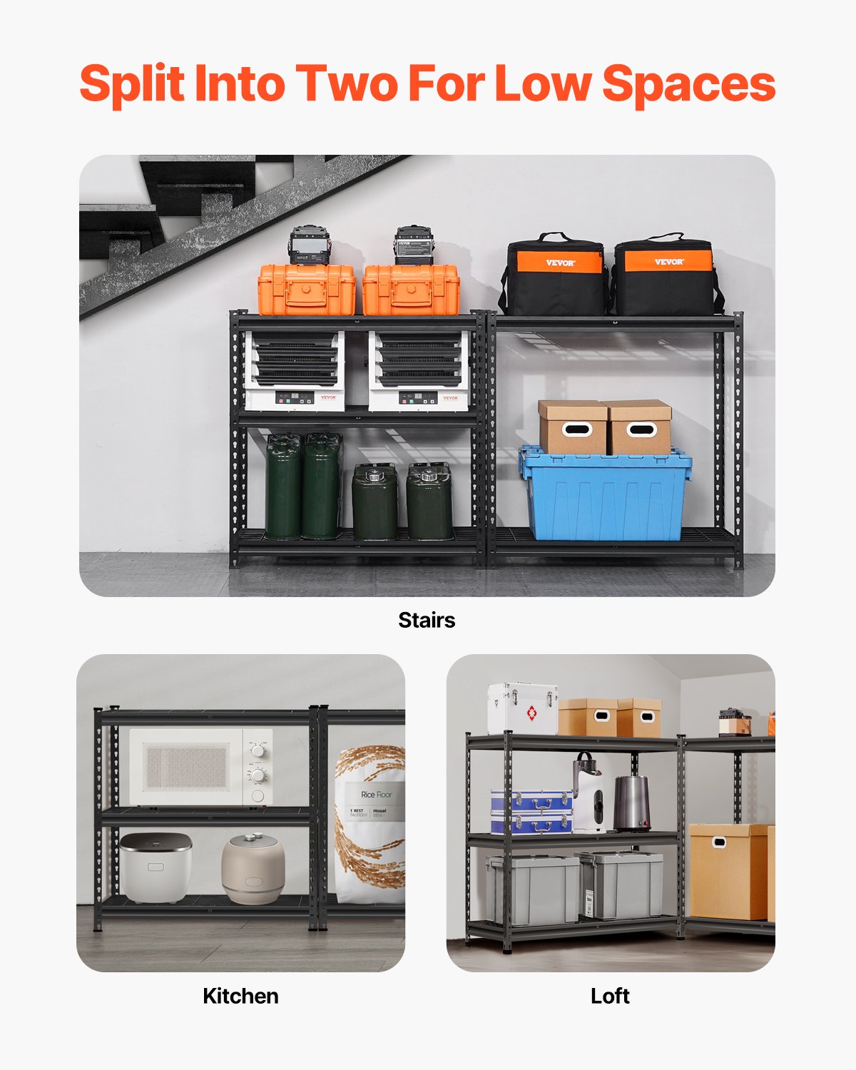 VEVOR Storage Shelving, 907 kg, 5-Tier Heavy-Duty Shelving Unit for Garage, 406.4 x 914.4 x 1828.8 mm, Adjustable Boltless Shelving Unit, Industrial Shelving Unit, All-Purpose Shelving Unit, Basement Shelving Unit for Kitchen, Storage, Cellar, Black