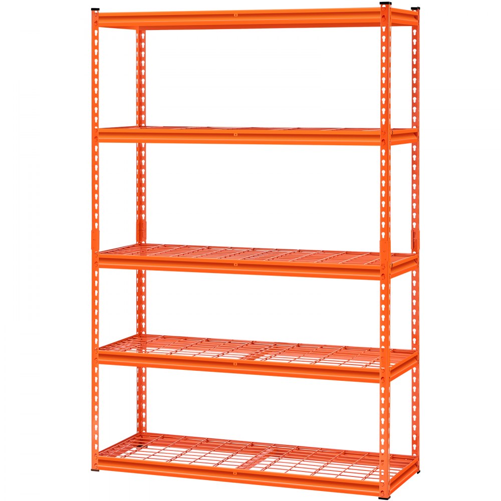VEVOR Storage Shelving, 1134 kg, 5-Tier Heavy-Duty Shelving for Garage, 457.2 x 1219.2 x 1828.8 mm, Adjustable Shelving Unit for Industrial Storage, General Purpose Shelving, Basement Shelving for Kitchen, Warehouse, Cellar, Orange