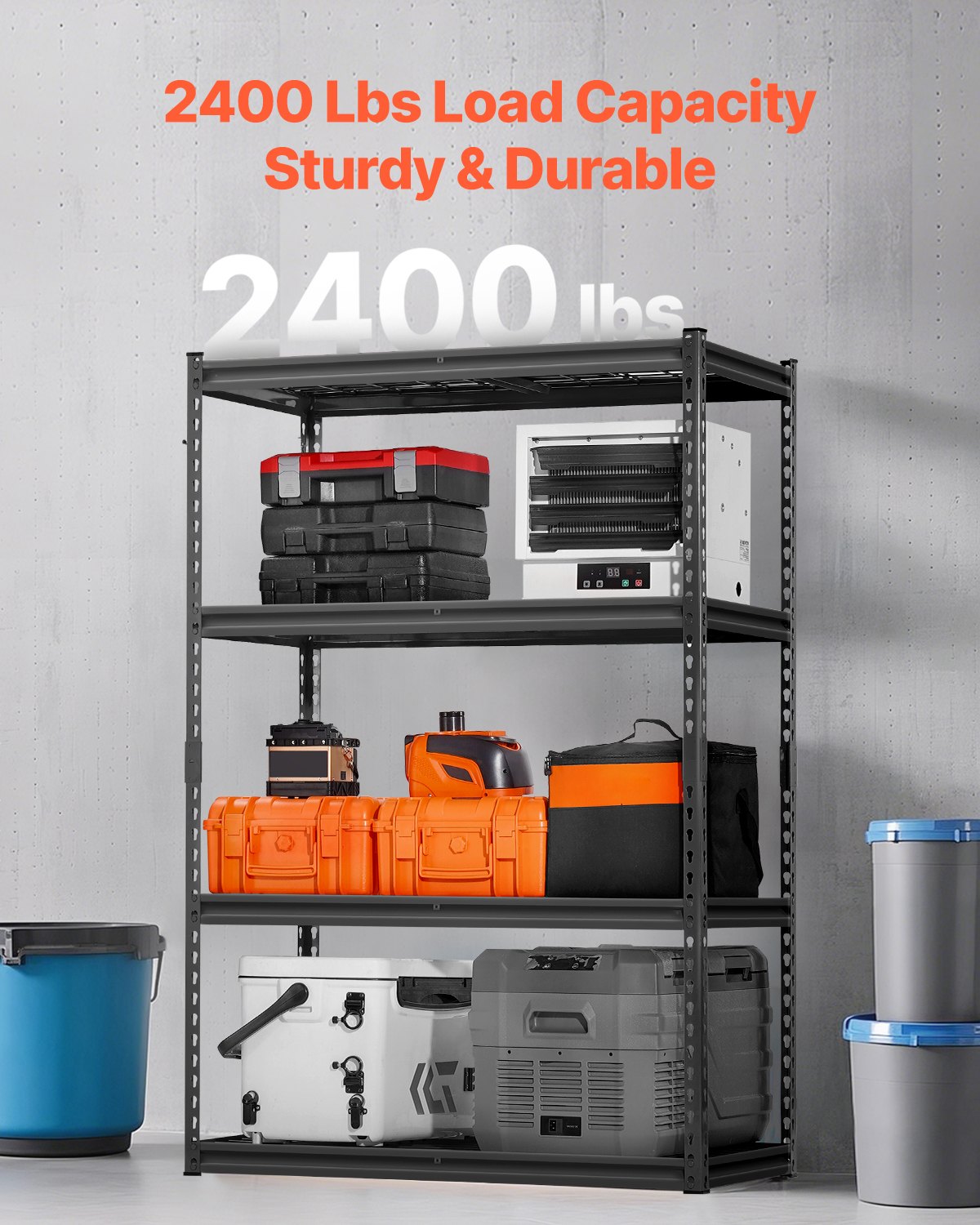 VEVOR Storage Shelving, 1096 kg, 4-Tier Heavy-Duty Shelving for Garage, 508 x 1016 x 1524 mm, Adjustable Metal Shelving for Industrial Use, Garage Shelving, Basement Shelving for Kitchen, Storage, Cellar, Black