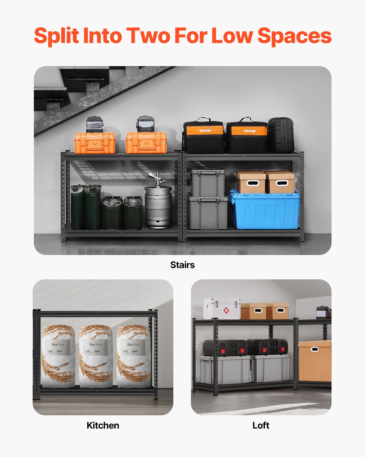 VEVOR Storage Shelving, 1096 kg, 4-Tier Heavy-Duty Shelving for Garage, 508 x 1016 x 1524 mm, Adjustable Metal Shelving for Industrial Use, Garage Shelving, Basement Shelving for Kitchen, Storage, Cellar, Black