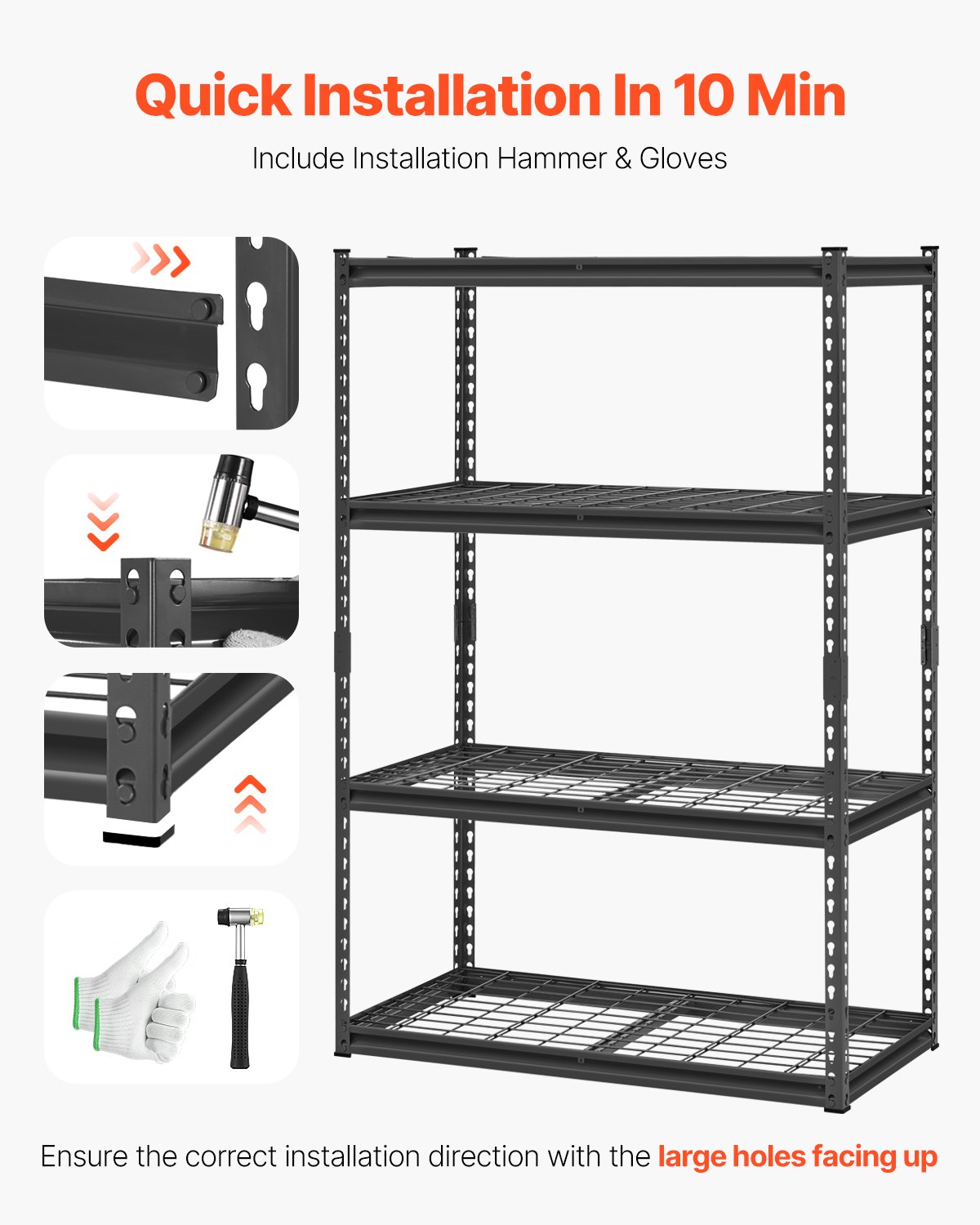 VEVOR Storage Shelving, 1096 kg, 4-Tier Heavy-Duty Shelving for Garage, 508 x 1016 x 1524 mm, Adjustable Metal Shelving for Industrial Use, Garage Shelving, Basement Shelving for Kitchen, Storage, Cellar, Black
