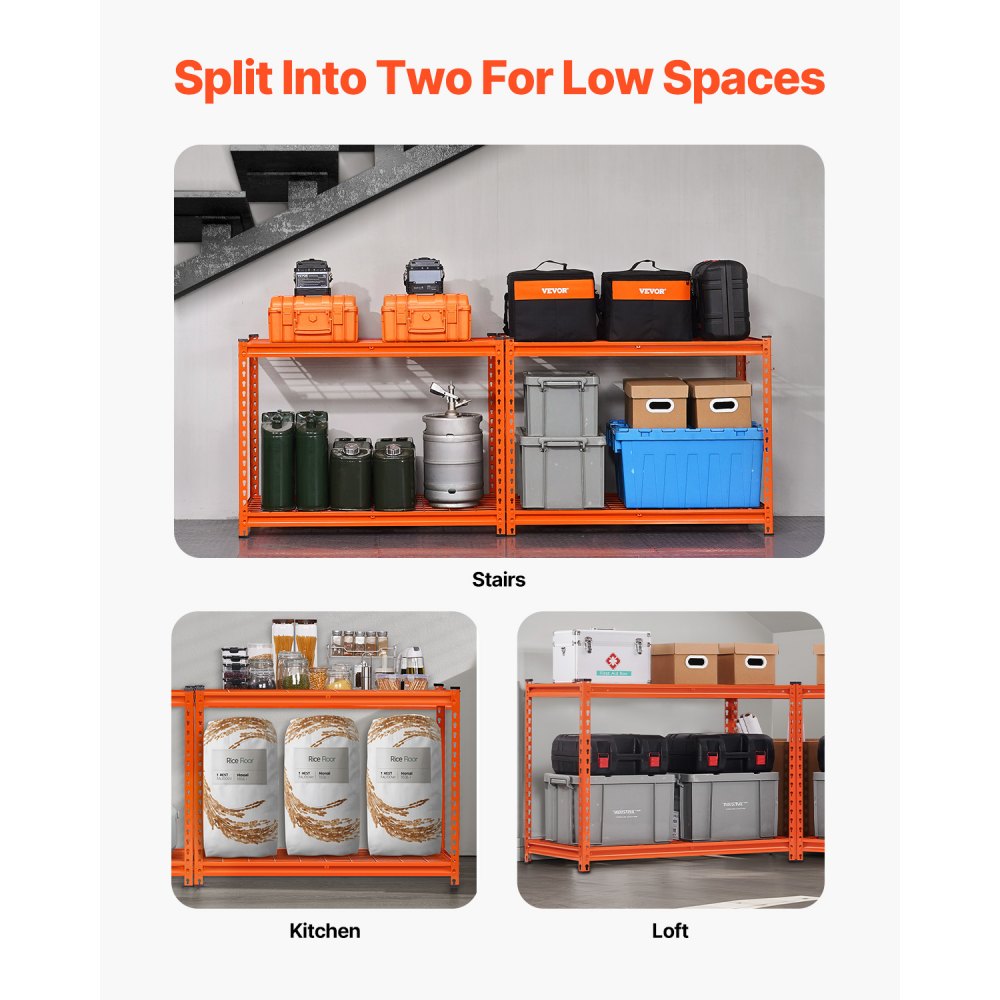 VEVOR Storage Shelving, 1089 kg, 4-Tier Heavy-Duty Shelving Unit for Garage, 508x1016x1524mm, Adjustable Boltless Shelving Unit for Industrial Shelving, All-Purpose Shelving, Basement Shelving for Kitchen, Storage, Cellar, Orange