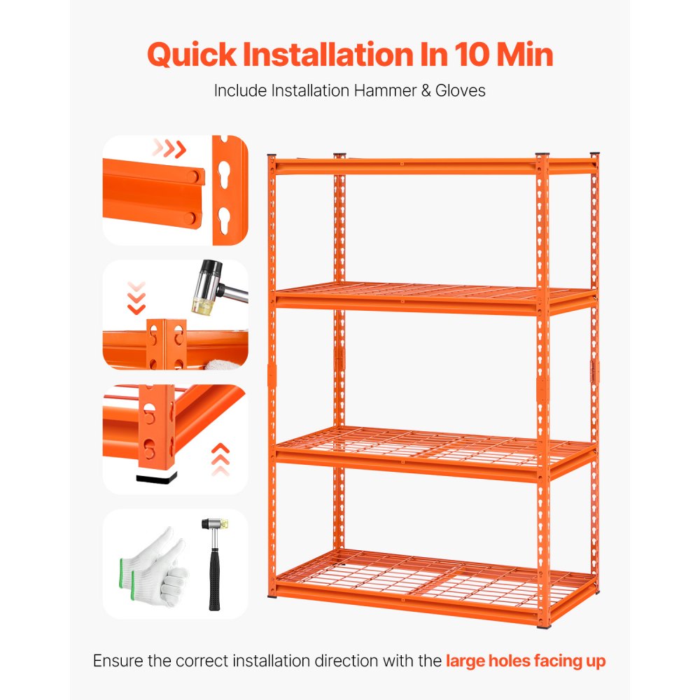 VEVOR Storage Shelving, 1089 kg, 4-Tier Heavy-Duty Shelving Unit for Garage, 508x1016x1524mm, Adjustable Boltless Shelving Unit for Industrial Shelving, All-Purpose Shelving, Basement Shelving for Kitchen, Storage, Cellar, Orange