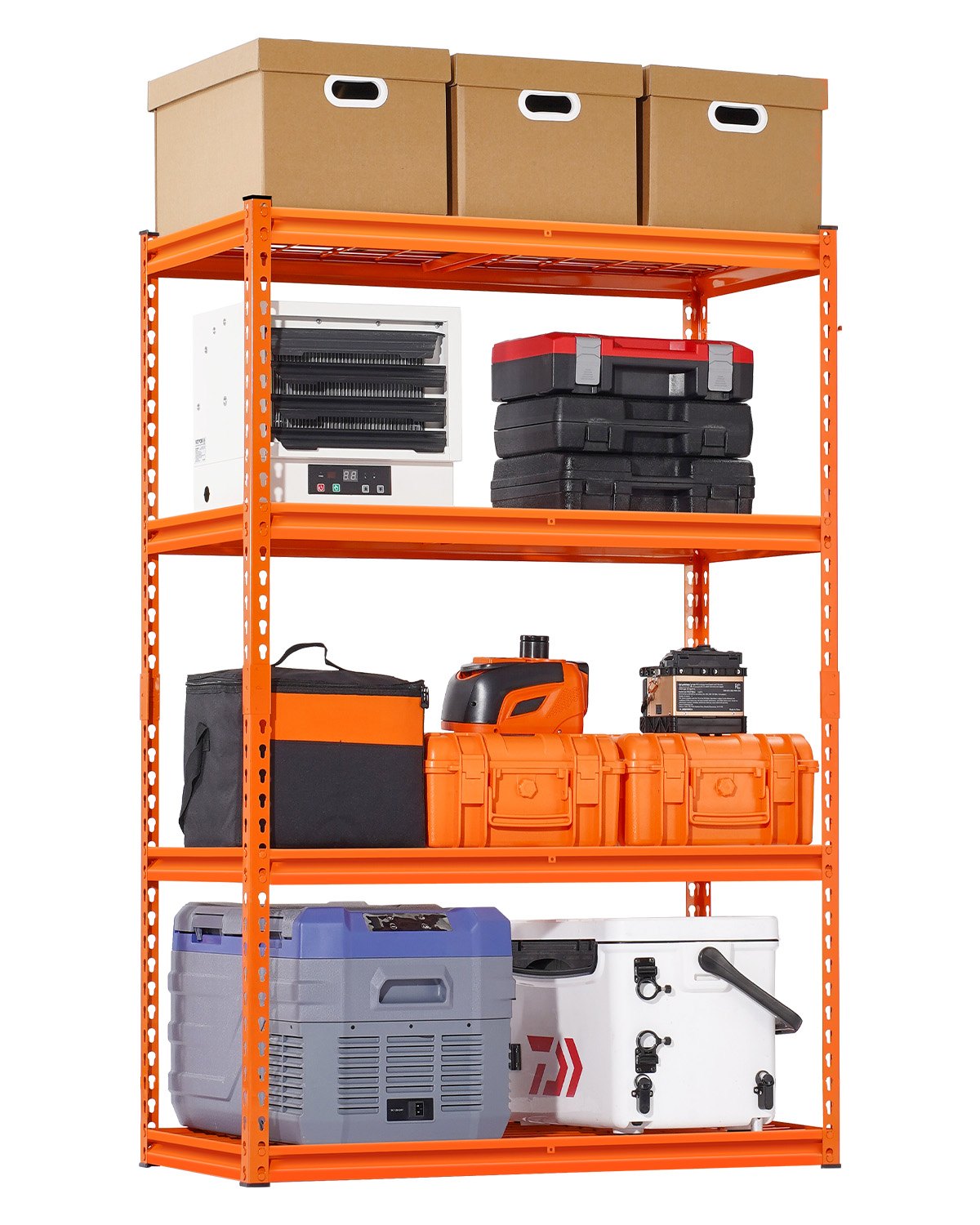 VEVOR Storage Shelving, 1089 kg, 4-Tier Heavy-Duty Shelving Unit for Garage, 508x1016x1524mm, Adjustable Boltless Shelving Unit for Industrial Shelving, All-Purpose Shelving, Basement Shelving for Kitchen, Storage, Cellar, Orange