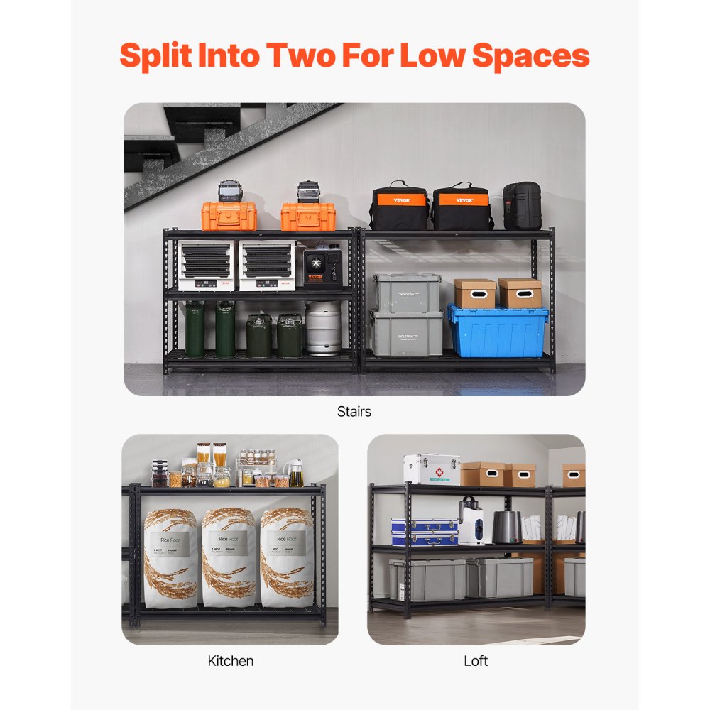 VEVOR Storage Shelving, 1361 kg, 5-Tier Heavy-Duty Shelving Unit for Garages, 508x1219.2x1828.8 mm, Adjustable Boltless Shelving Unit, Basement Shelving Unit, Industrial Shelving Unit, All-Purpose Shelving Unit, for Kitchen, Warehouse, Basement, Black