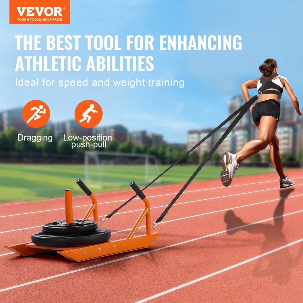 VEVOR Pull Sled Weight Sled with Handle Sled for Strength Training, Explosive Strength Training Training Device for Athletic Exercises and Speed Improvement, Orange 227 kg Load Capacity