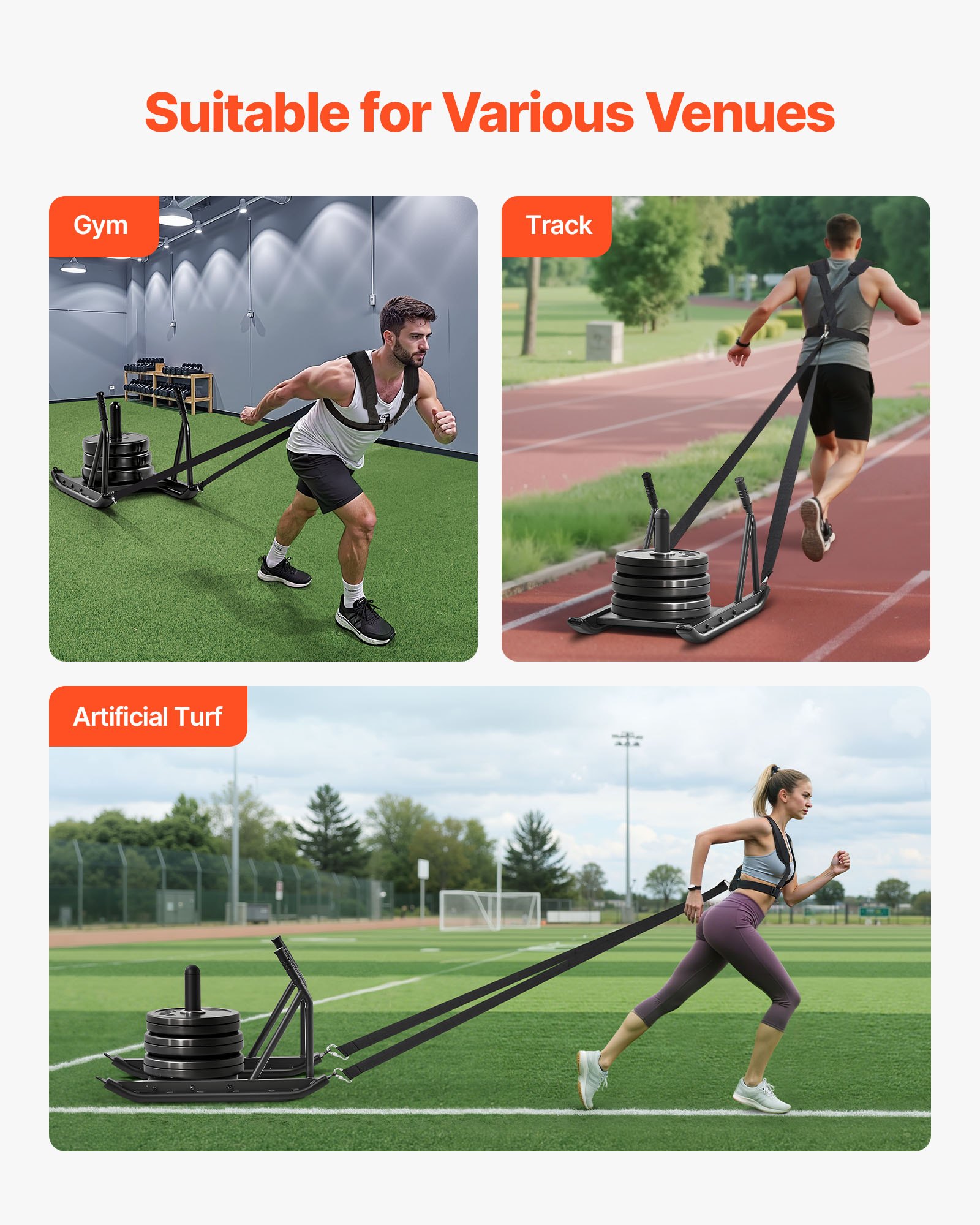 VEVOR Trineo de Pesas, Trineo de Entrenamiento de Fuerza para Mejorar la Velocidad en Ejercicios Atléticos, Equipo de Fitness con Asa, Compatible con Discos de Pesas 25/51 mm, 745 x 440 x 475 mm