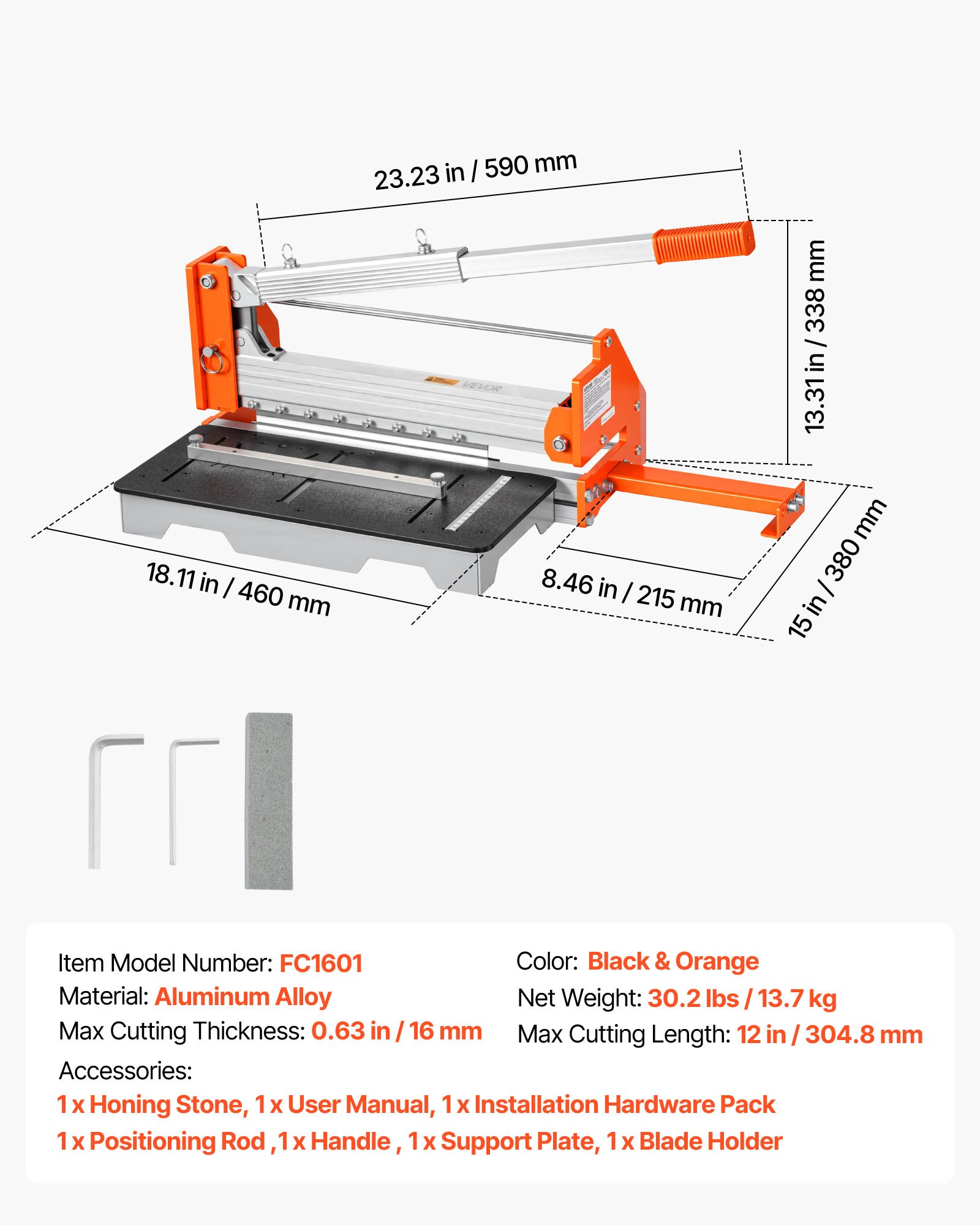 VEVOR Guillotina para Laminado, Cortador de Suelo, Corte Máximo 304,8 mm, Espesor 16 mm con Palanca de Aluminio, Cuchilla D2, Guía de Ángulo, Soporte Telescópico para Vinilo LVT VCT SPC LVP WPC Piso
