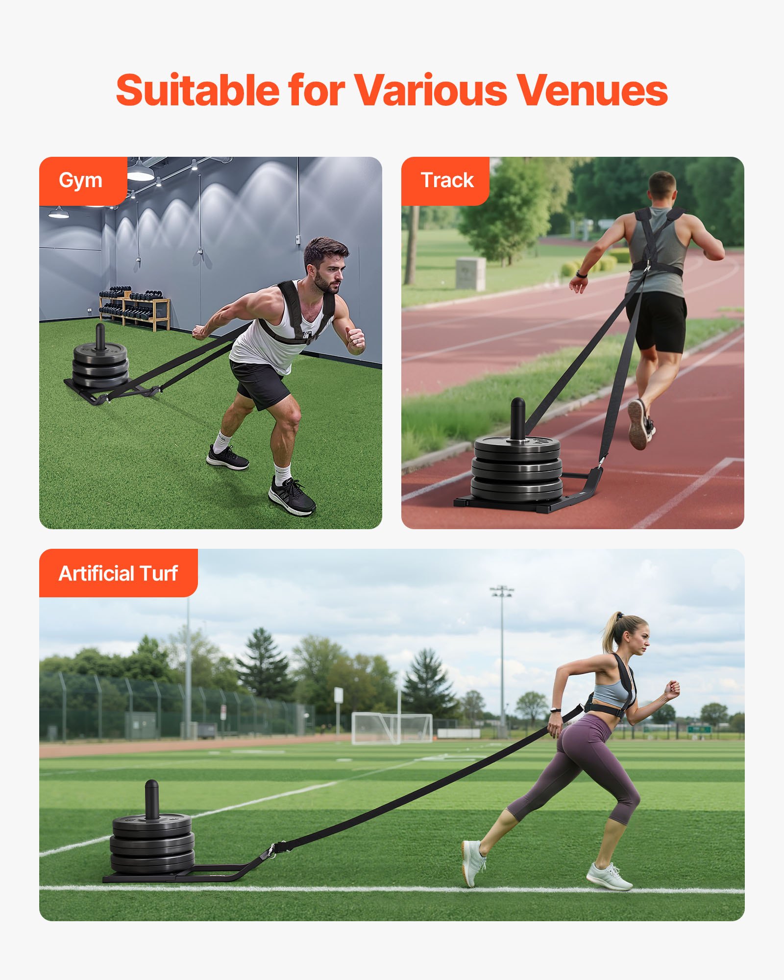 VEVOR Trineo de Pesas de Acero Q235, Trineo de Entrenamiento de Fuerza para Mejorar la Velocidad en Ejercicios Atléticos, Equipo de Fitness con Arnés, Compatible con Discos de 25/51 mm, Negro