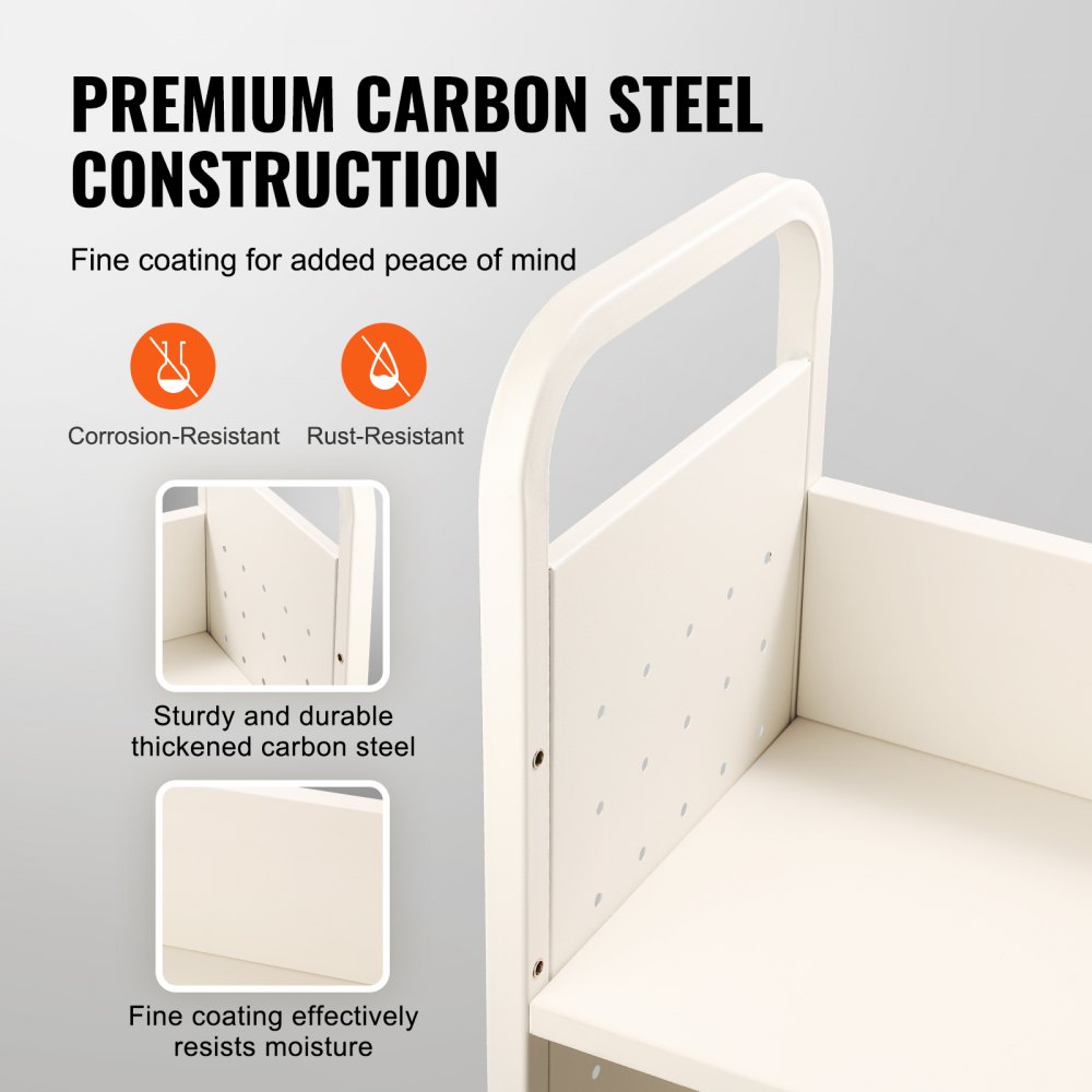 VEVOR Carro para libros carro para biblioteca blanco de 3 estantes Carga máxima. 150 kg, estantería con ruedas para biblioteca, estantes planos en forma de L, ruedas bloqueables, 790 x 385 x 1250 mm