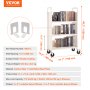 VEVOR Carro para libros carro para biblioteca blanco de 3 estantes Carga máxima. 150 kg, estantería con ruedas para biblioteca, estantes planos en forma de L, ruedas bloqueables, 790 x 385 x 1250 mm