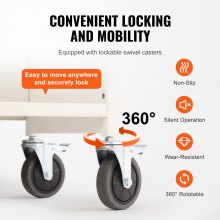 VEVOR Carro para libros carro para biblioteca blanco de 3 estantes Carga máxima. 150 kg, estantería con ruedas para biblioteca, estantes planos en forma de L, ruedas bloqueables, 790 x 385 x 1250 mm