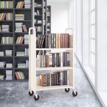VEVOR Carro para libros carro para biblioteca blanco de 3 estantes Carga máxima. 150 kg, estantería con ruedas para biblioteca, estantes planos en forma de L, ruedas bloqueables, 790 x 385 x 1250 mm