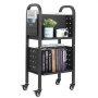 VEVOR Carro para Libros de 2 Niveles Estantería de Libros con Ruedas 45 x 33 x 88 cm Estante de Almacenamiento en Forma de L Doble Caro Carro Rodante para Biblioteca, Oficina, Escuela, Negro