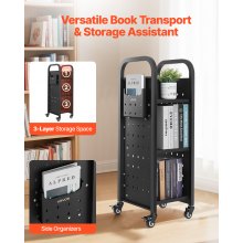 VEVOR Carro para Libros de 3 Niveles Estantería de Libros con Ruedas 32 x 35 x 93,5 cm Estante de Almacenamiento en Forma de L Carro Rodante para Biblioteca, Librería, Oficina, Escuela, Negro