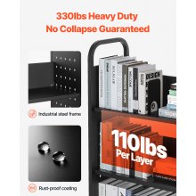 VEVOR Carro para Libros de 3 Niveles Estantería de Libros con Ruedas 77 x 38 x 122 cm Estante de Almacenamiento en Forma de L Carro Rodante para Biblioteca, Librería, Oficina, Escuela, Negro