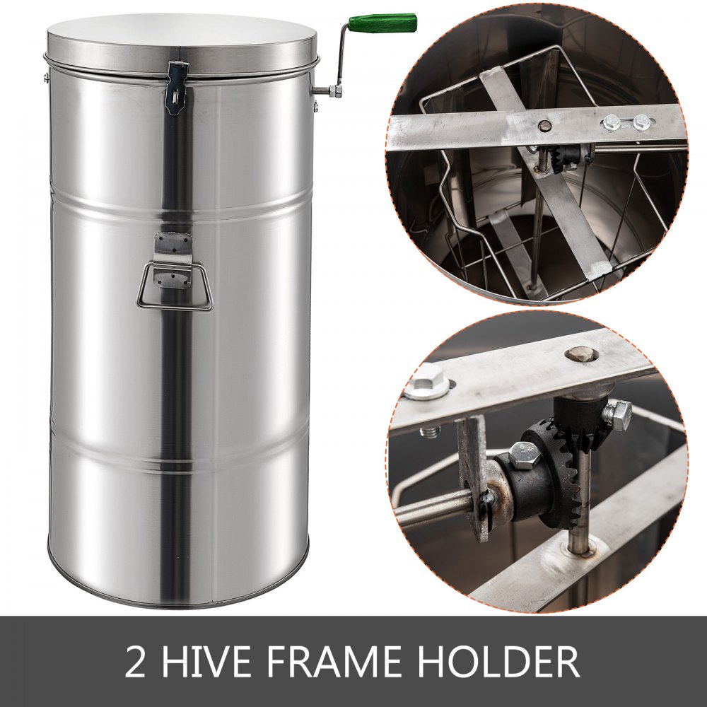 VEVOR Extractor Manual de Miel de 2 Cuadros, Extractor Manual Colmena de Acero Inoxidable, Herramientas de Extractor de Miel de Alta Velocidad y Seguridad, Equipo Extractor de Miel 45 x 25 cm