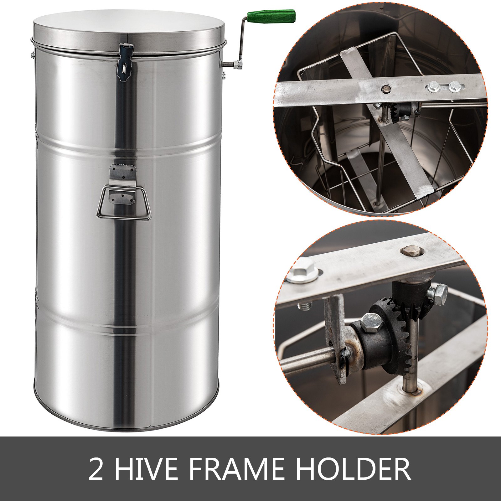 VEVOR Extractor Manual de Miel de 2 Cuadros, Extractor Manual Colmena de Acero Inoxidable, Herramientas de Extractor de Miel de Alta Velocidad y Seguridad, Equipo Extractor de Miel 45 x 25 cm