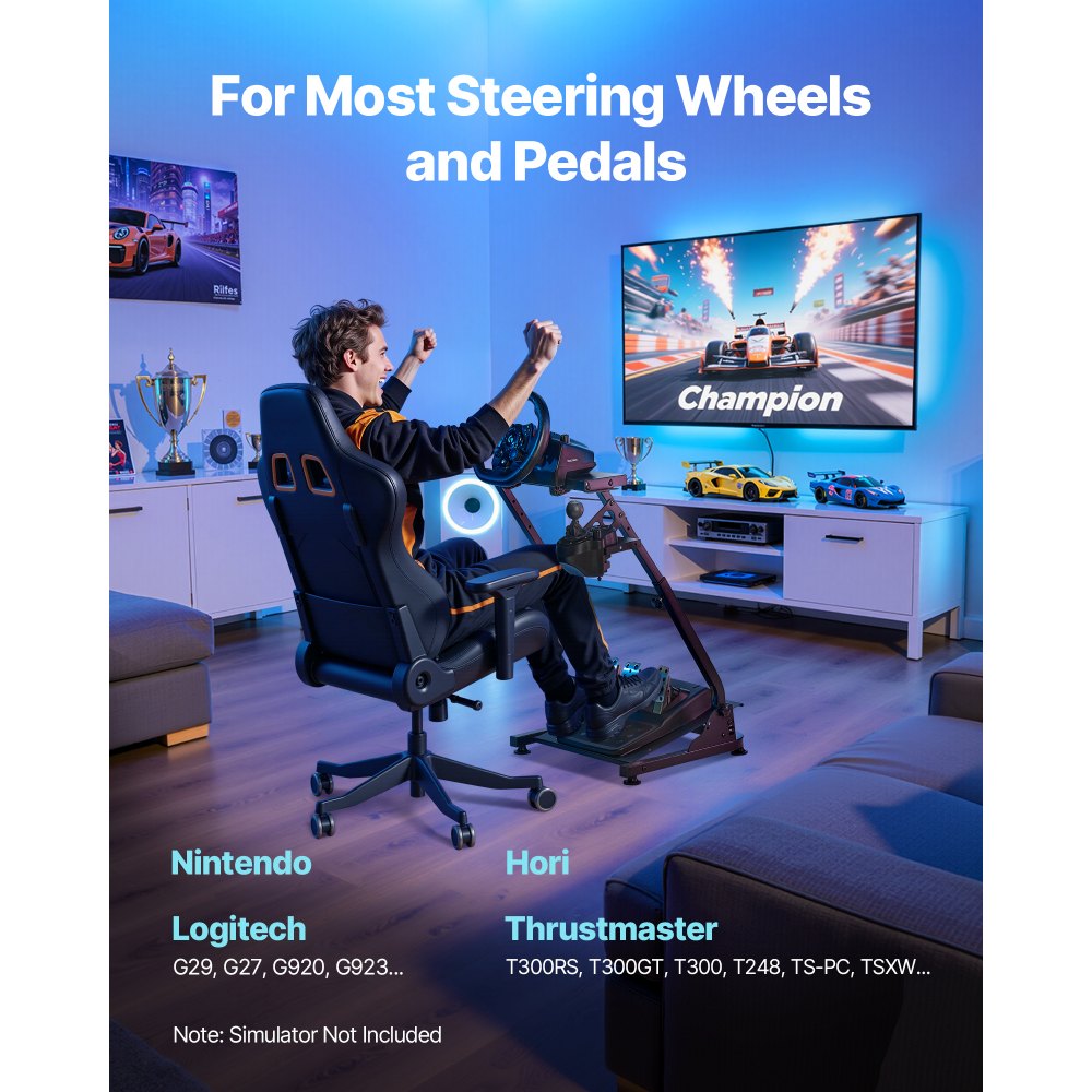 VEVOR Soporte para Volante de Carreras Ajustable y Plegable, Compatible con Logitech G29, G27, G920 y G923, Thrustmaster T300RS, T300GT, T248, TS-PC y TSXW Gaming Cockpit. Pedales no Incluidos