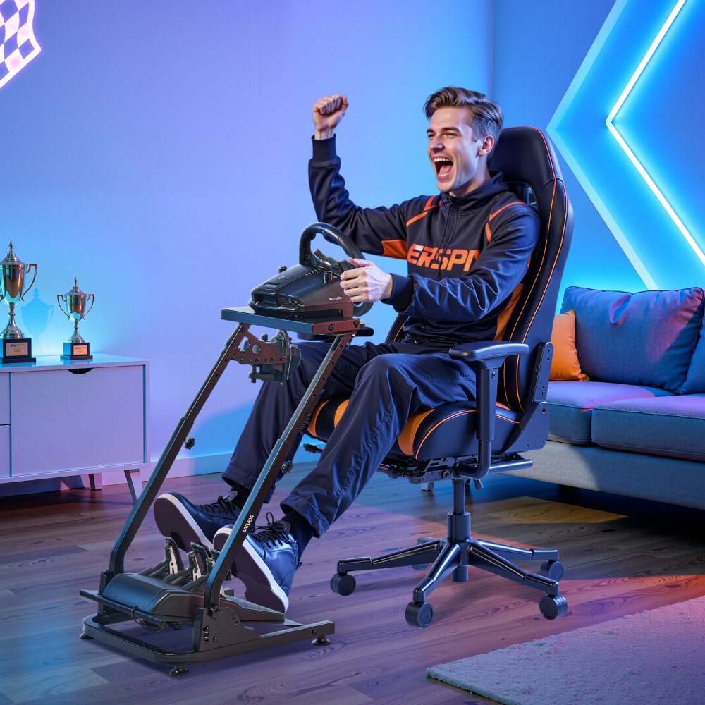 VEVOR Soporte para Volante de Carreras Ajustable y Plegable, Compatible con Logitech G29, G27, G920 y G923, Thrustmaster T300RS, T300GT, T248, TS-PC y TSXW Gaming Cockpit. Pedales no Incluidos