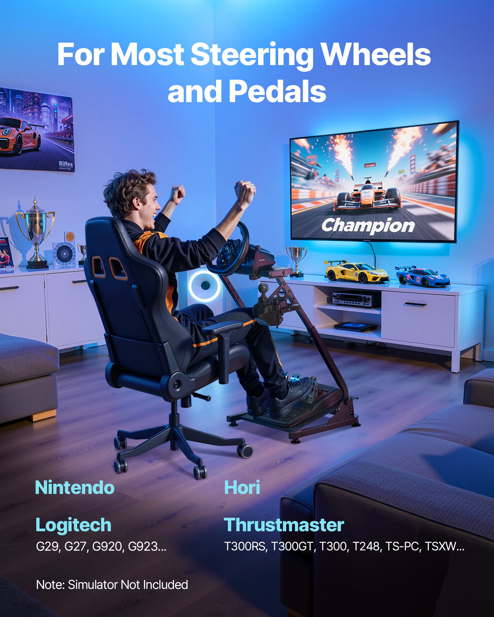 VEVOR Soporte para Volante de Carreras Ajustable y Plegable, Compatible con Logitech G29, G27, G920 y G923, Thrustmaster T300RS, T300GT, T248, TS-PC y TSXW Gaming Cockpit. Pedales no Incluidos