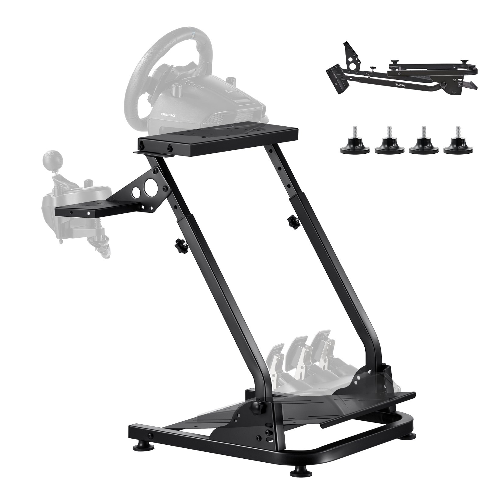 VEVOR Soporte para Volante de Carreras Ajustable y Plegable, Compatible con Logitech G29, G27, G920 y G923, Thrustmaster T300RS, T300GT, T248, TS-PC y TSXW Gaming Cockpit. Pedales no Incluidos