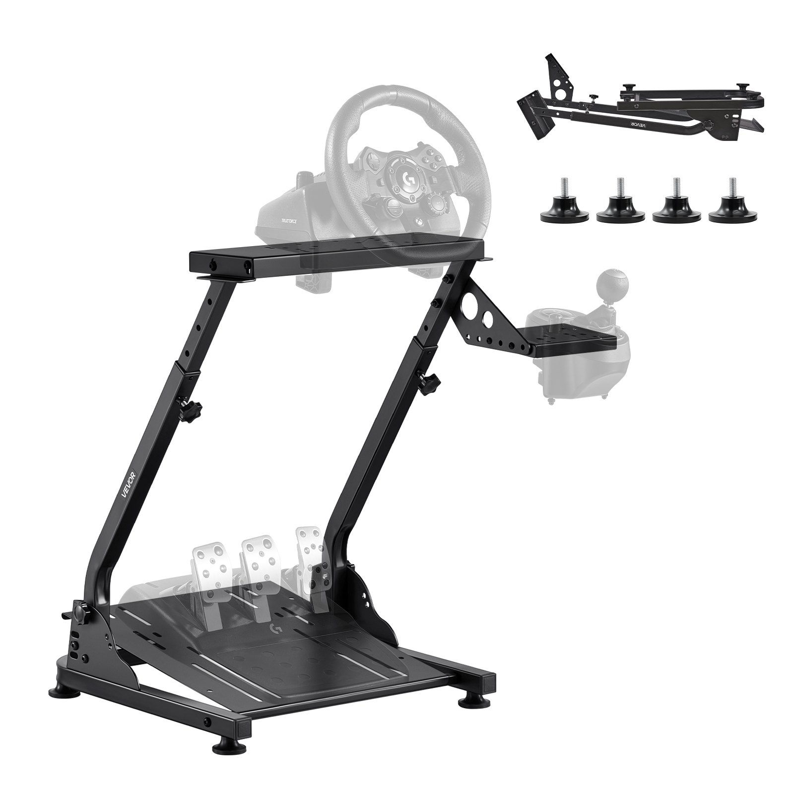 VEVOR Soporte para Volante de Carreras Ajustable y Plegable, Compatible con Logitech G29, G27, G920 y G923, Thrustmaster T300RS, T300GT, T248, TS-PC y TSXW Gaming Cockpit. Pedales no Incluidos