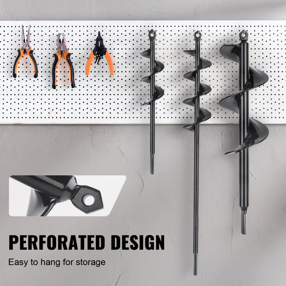 VEVOR Juego de 3 brocas de barrena para plantar, broca de barrena de jardín, broca en espiral para excavadora de postes, plantación de bulbos y excavación de agujeros, para taladro hexagonal de 3/8