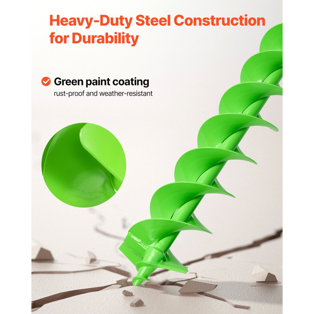 VEVOR Broca Helicoidal para Plantar Ø 100 x 790 mm Compatible con Taladros de 20 mm de Diámetro Interior, Herramienta para Plantar Bulbos, Accesorios para Perforar Postes y Cercas de Jardín, Verde