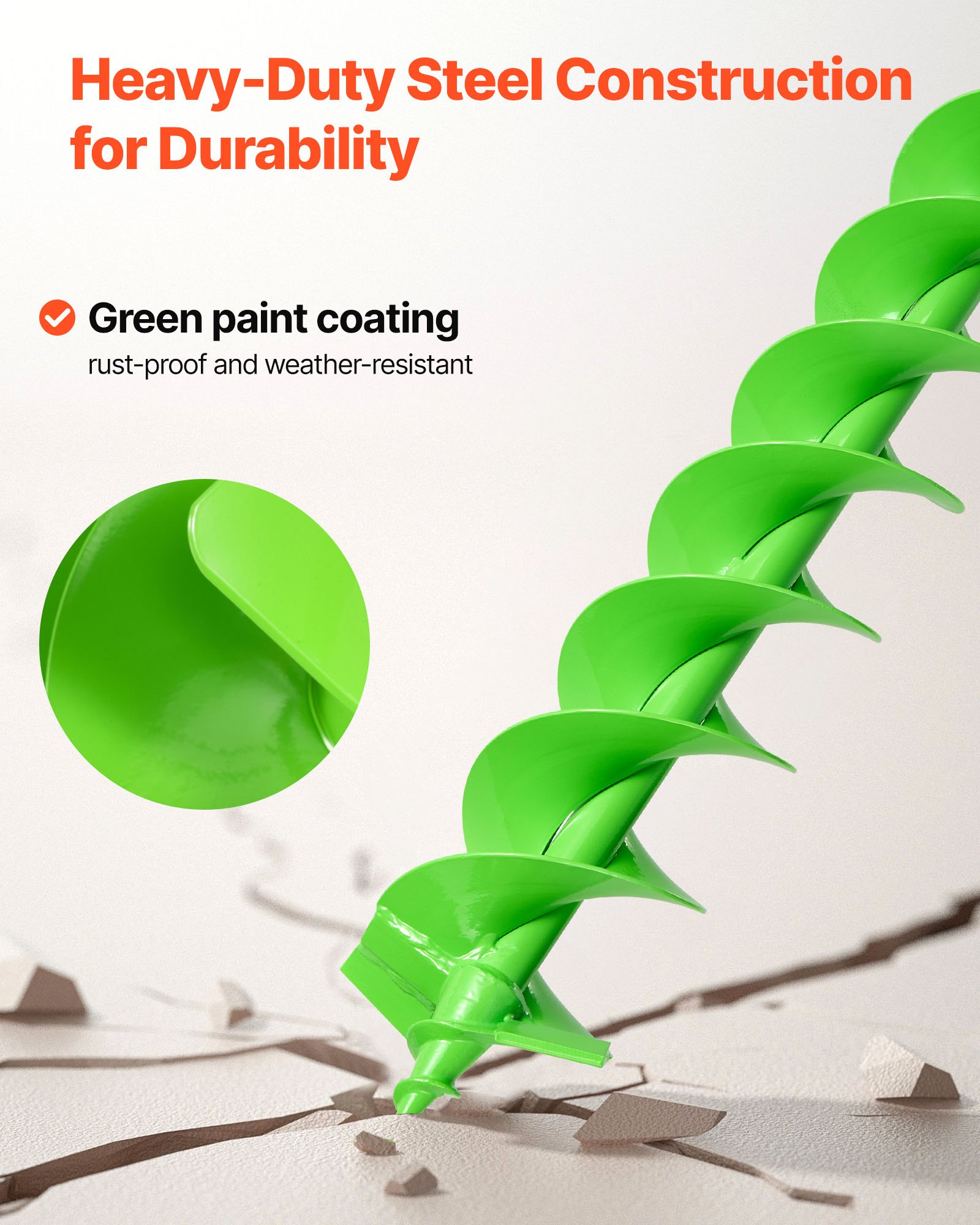 VEVOR Broca Helicoidal para Plantar Ø 100 x 790 mm Compatible con Taladros de 20 mm de Diámetro Interior, Herramienta para Plantar Bulbos, Accesorios para Perforar Postes y Cercas de Jardín, Verde