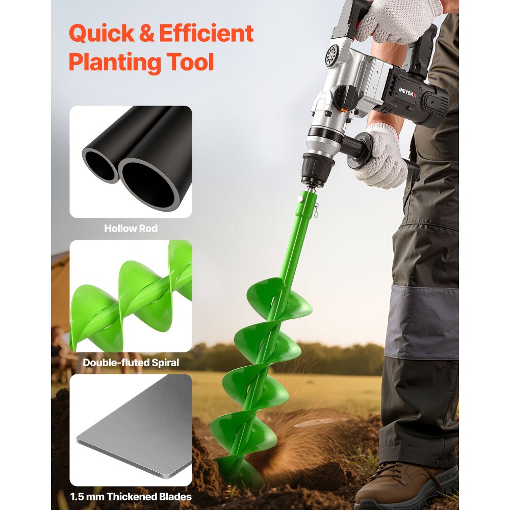 VEVOR Auger Drill Bit for Planting, 120 x 790 mm Spiral Drill Bit, Compatible with 20mm ID Drive Drills, Heavy Duty Bulb Planter Tool, Post Hole Drilling Attachments for Garden Digger Fence