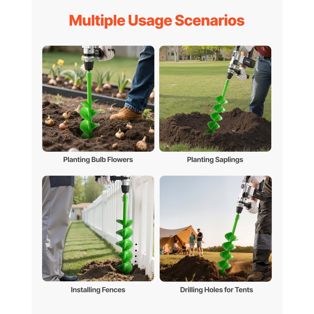 VEVOR Auger Drill Bit for Planting, 120 x 790 mm Spiral Drill Bit, Compatible with 20mm ID Drive Drills, Heavy Duty Bulb Planter Tool, Post Hole Drilling Attachments for Garden Digger Fence