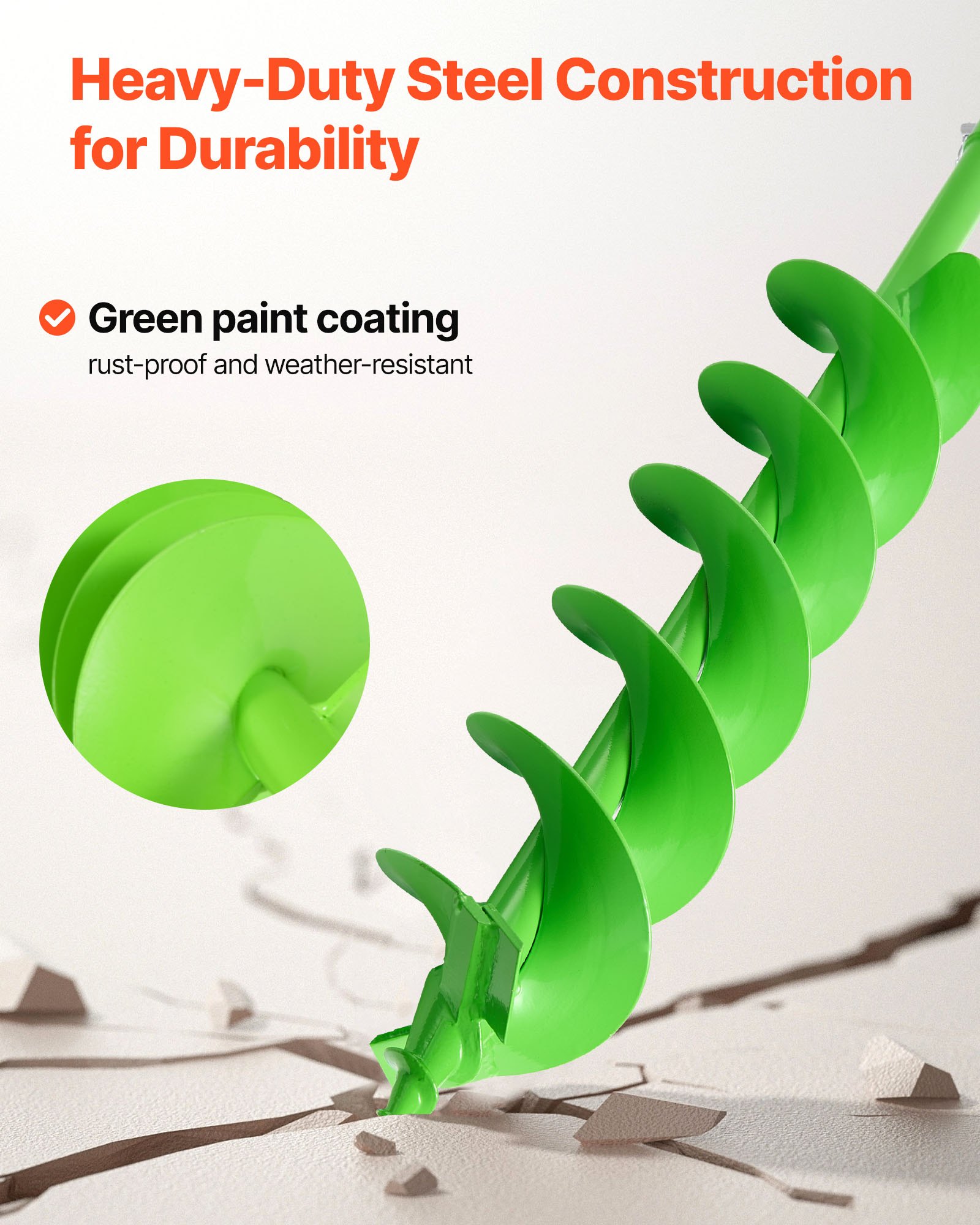 VEVOR Broca Helicoidal para Plantar Ø 150 x 800 mm Compatible con Taladros de 20 mm de Diámetro Interior, Herramienta para Plantar Bulbos, Accesorios para Perforar Postes y Cercas de Jardín, Verde