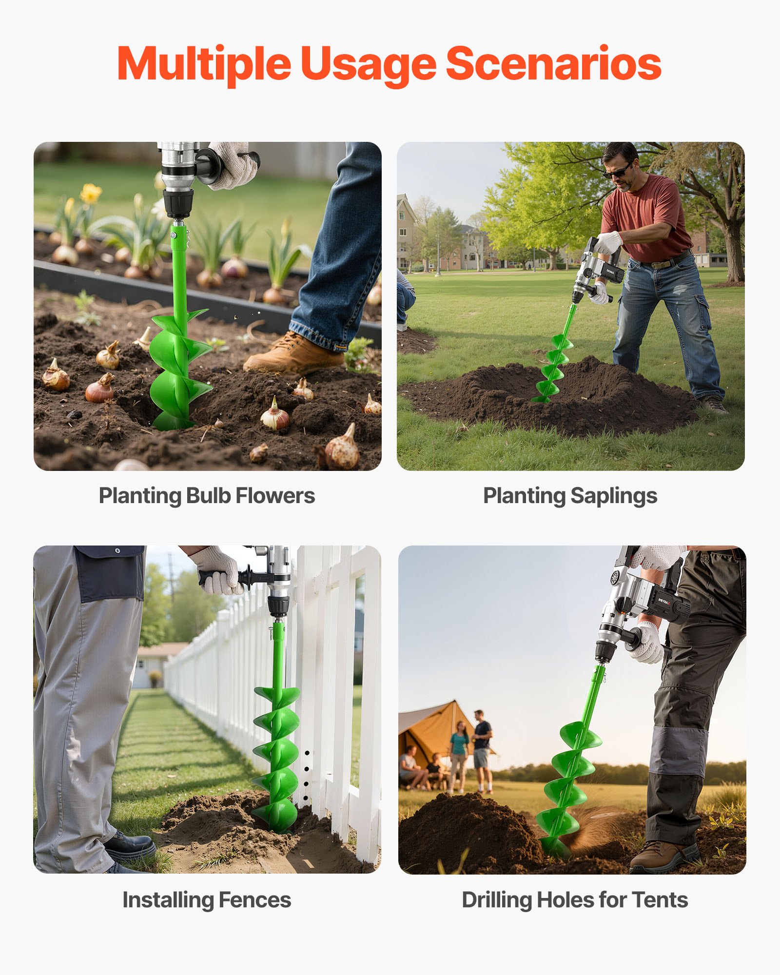 VEVOR Broca Helicoidal para Plantar Ø 150 x 800 mm Compatible con Taladros de 20 mm de Diámetro Interior, Herramienta para Plantar Bulbos, Accesorios para Perforar Postes y Cercas de Jardín, Verde