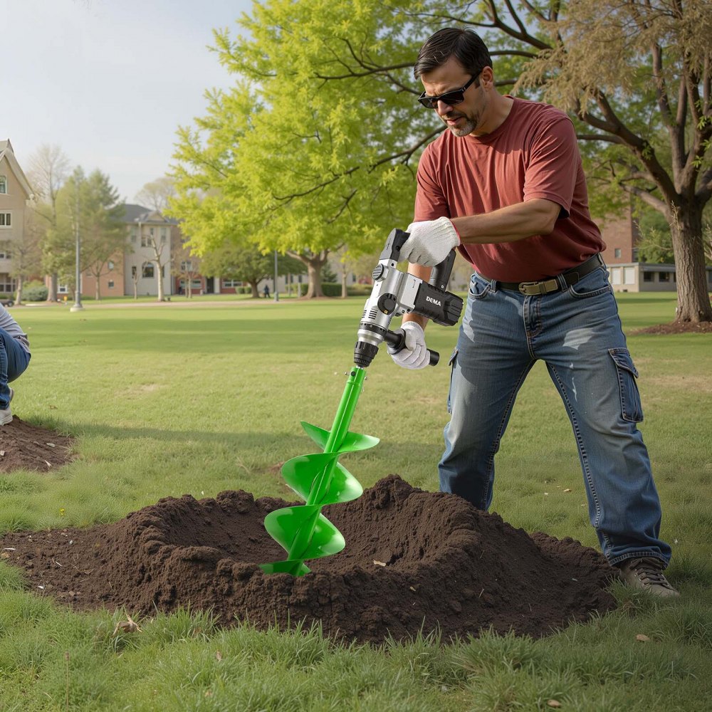 VEVOR Broca Helicoidal para Plantar Ø 200 x 790 mm Compatible con Taladros de 20 mm de Diámetro Interior, Herramienta para Plantar Bulbos, Accesorios para Perforar Postes y Cercas de Jardín, Verde
