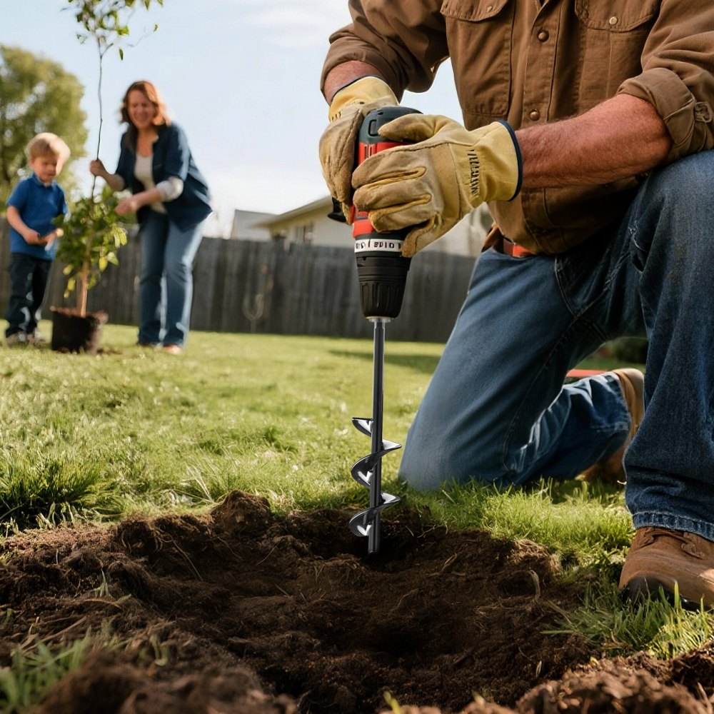 VEVOR Brocas de Barrena para Plantar Bulbos 40 x 220 mm Broca Helicoidal para Taladros Herramienta Robusta para Perforar Agujeros en Jardines, Excavar Postes y Cercas, Construcción de Acero, Negro