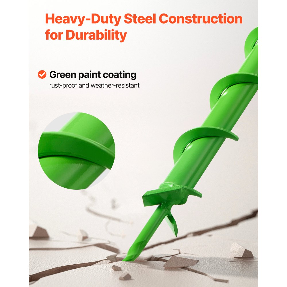 VEVOR Auger Drill Bit for Planting, 40 x 800 mm Spiral Drill Bit, Compatible with 20mm ID Drive Drills, Heavy Duty Bulb Planter Tool, Post Hole Drilling Attachments for Garden Digger Fence