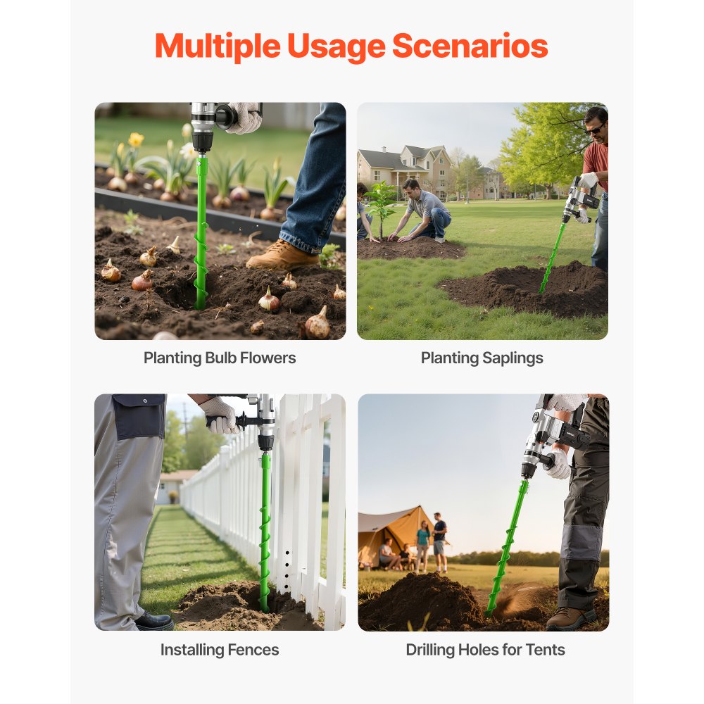 VEVOR Auger Drill Bit for Planting, 40 x 800 mm Spiral Drill Bit, Compatible with 20mm ID Drive Drills, Heavy Duty Bulb Planter Tool, Post Hole Drilling Attachments for Garden Digger Fence