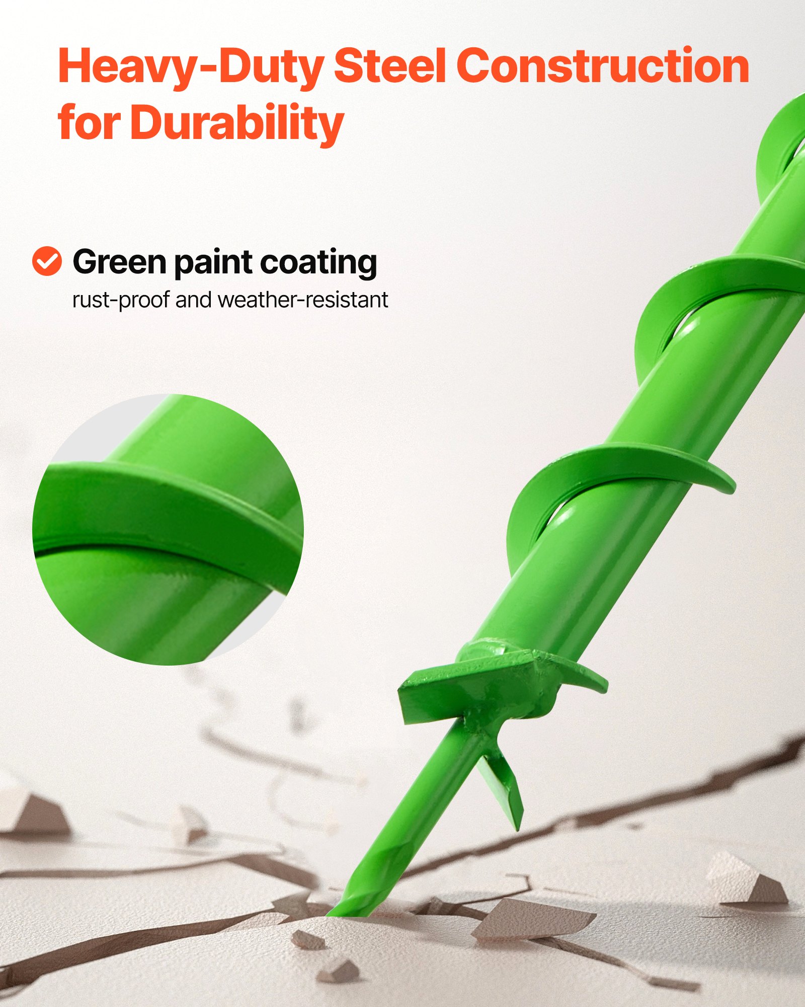 VEVOR Broca Helicoidal para Plantar Ø 40 x 790 mm Compatible con Taladros de 20 mm de Diámetro Interior, Herramienta para Plantar Bulbos, Accesorios para Perforar Postes y Cercas de Jardín, Verde