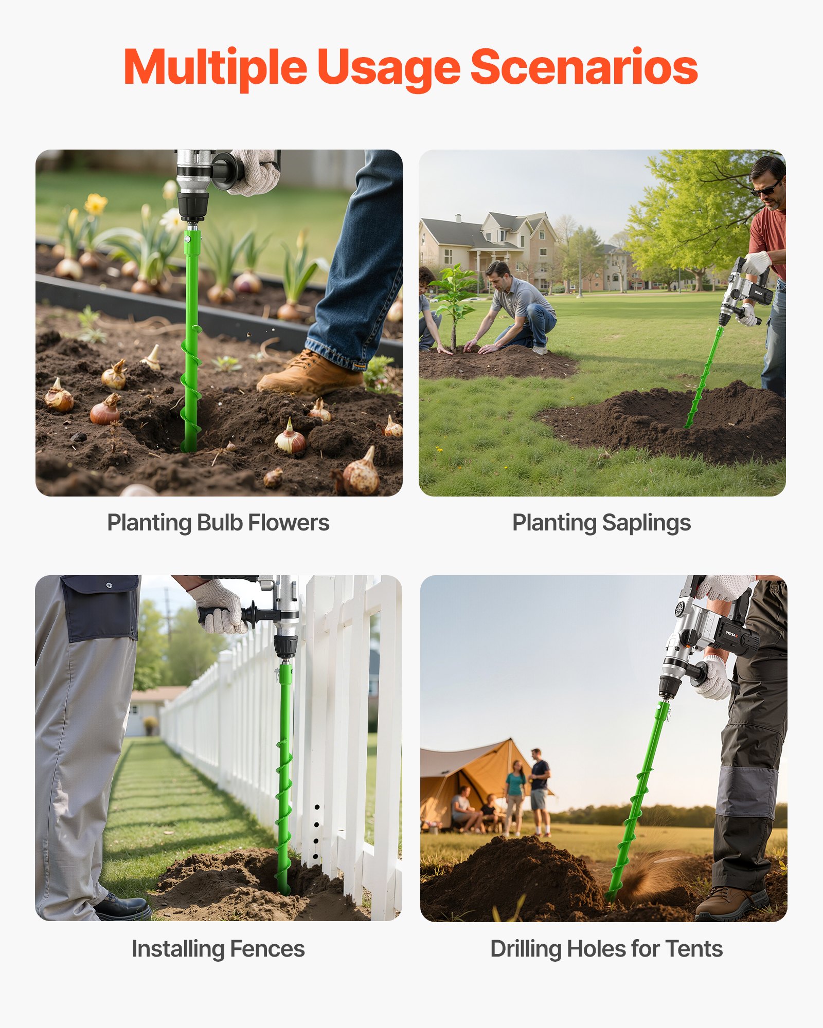 VEVOR Broca Helicoidal para Plantar Ø 40 x 790 mm Compatible con Taladros de 20 mm de Diámetro Interior, Herramienta para Plantar Bulbos, Accesorios para Perforar Postes y Cercas de Jardín, Verde