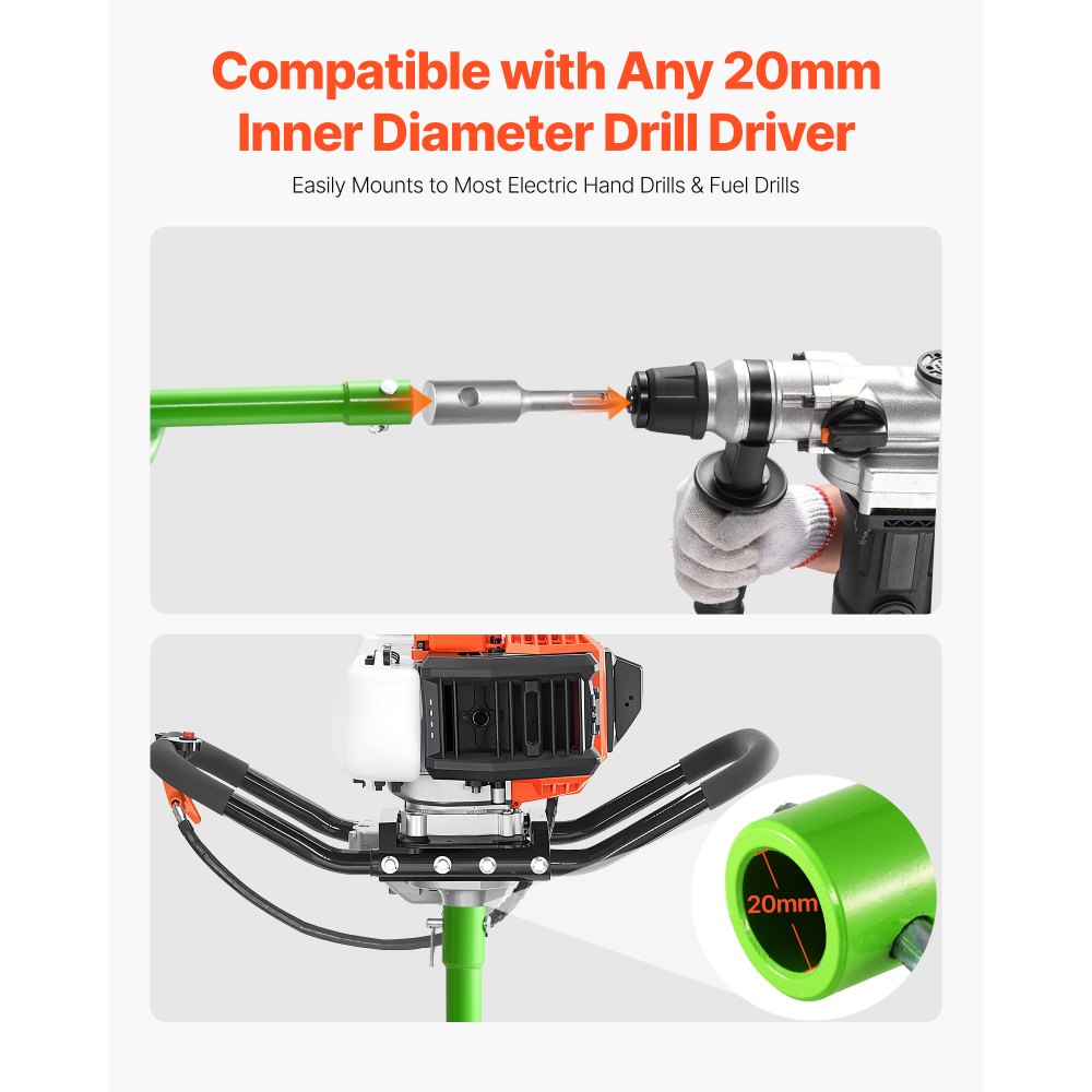 VEVOR Auger Drill Bit for Planting, 60 x 800 mm Spiral Drill Bit, Compatible with 20mm ID Drive Drills, Heavy Duty Bulb Planter Tool, Post Hole Drilling Attachments for Garden Digger Fence