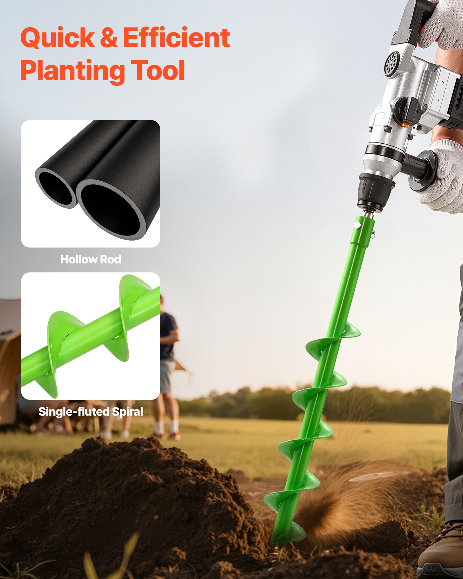 VEVOR Auger Drill Bit for Planting, 60 x 800 mm Spiral Drill Bit, Compatible with 20mm ID Drive Drills, Heavy Duty Bulb Planter Tool, Post Hole Drilling Attachments for Garden Digger Fence