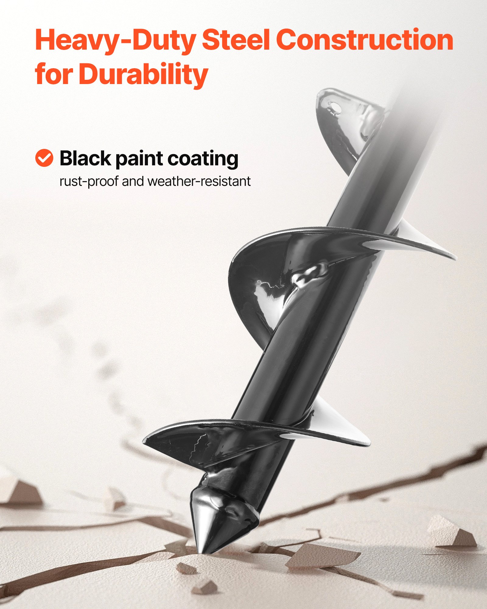 VEVOR Broca Helicoidal para Plantar Ø 80 x 290 mm para Taladros con Punta Hexagonal de 10 mm, Herramienta Robusta para Plantar Bulbos, Accesorios para Perforar Agujeros en Jardines y Cercas, Negro